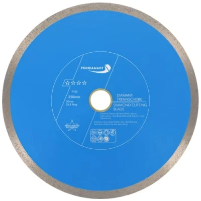 Abbildung von PRODIAMANT Profi Diamant Fliesenscheibe Pro Rim F702 250mm Bohrung 30mm mit Ring 25,4mm für Nassschneider Wassersäge sauberer Schnittkante