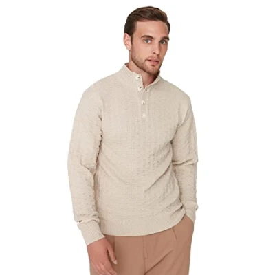 Abbildung von TRENDYOL Herren Pullover mit Mandarin Kragen, Einfarbig Sweatshirt, Beige, XL
