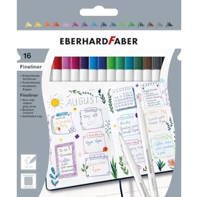 Abbildung von EBERHARD FABER 551516 Fineliner Set mit 16 Stiften, Marker in leuchtenden Farben, 0,4 mm Strichbreite
