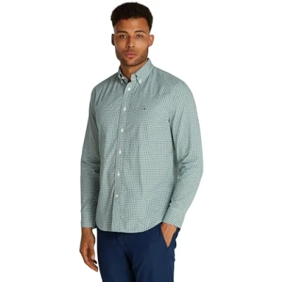 Abbildung von Tommy Hilfiger Herren Flex POPLIN Gingham RF MW0MW37548 L/S Shirt, Green (Nouveau Green/Optic White), 3XL