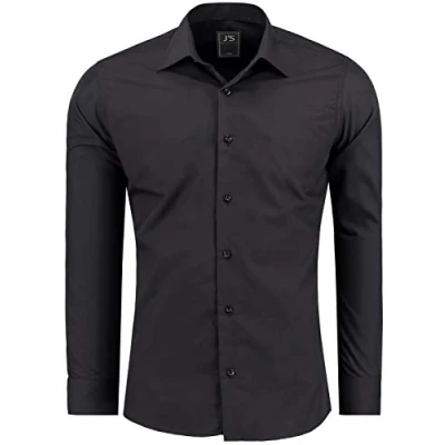 Abbildung von J&#039;S FASHION Herren Hemd Slim Fit Langarm Freizeithemd Pflegeleicht Bügelleicht 1 Schwarz S