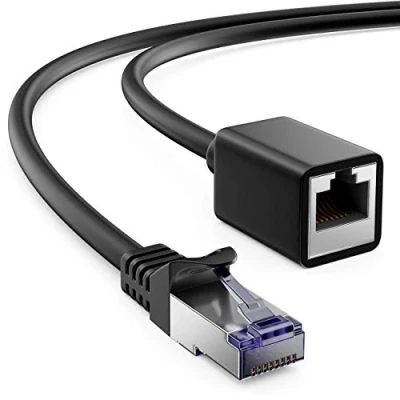 Abbildung von deleyCON 10m CAT7 Patchkabel Verlängerung für Ethernet LAN Netzwerkkabel CAT 7 Rohkabel mit RJ45 Stecker auf Buchse S/FTP Kupfer PiMF 600 MHz Schwarz