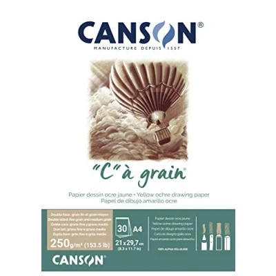 Abbildung von Canson &quot;C à Grain Zeichenblock A4, 250 g, gelber Ocker, 30 Blatt, feine &amp; mittlere Körnung, kurze Seite geleimt, ideal für professionelle Künstler