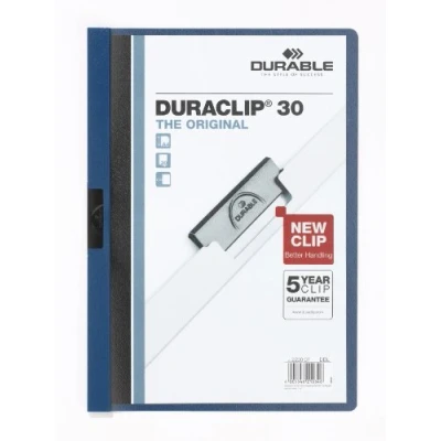 Abbildung von Durable Klemm Mappe Duraclip (Original 30, Hartfolie, bis 30 Blatt A4, Beutel à 5 Stück) dunkelblau, 222707