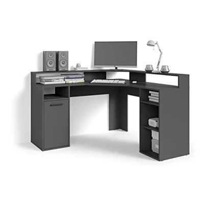 Abbildung von byLIVING Fox Gaming Schreibtisch, Eckschreibtisch, viel Ablagefläche, mit Aufsatz, Holzwerkstoff Spanplatte, anthrazit, B 139, H 90,8, T 139 cm
