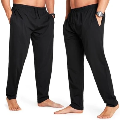 Abbildung von CityComfort Herren Schlafanzughose Lang mit Seitentaschen &amp; elastischem Bund, 2er Pack (M, Schwarz/Schwarz, Bund Kordelzug)