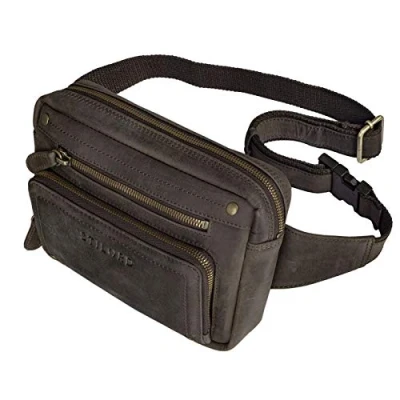 Abbildung von STILORD &#039;Lou&#039; Gürteltasche Hüfttasche Leder Vintage Bauchtasche für Herren Damen Kinder Cross Body Belt Bag Jogging Festival Urlaub Handy Echt Leder, Farbe:dunkel braun