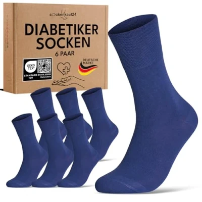 Abbildung von Diabetikersocken ohne Gummibund &amp; Naht 97% Baumwolle (6 Paar) Diabetiker Socken mit Komfortbund für Damen Herren 70108T (Blau 39 42)