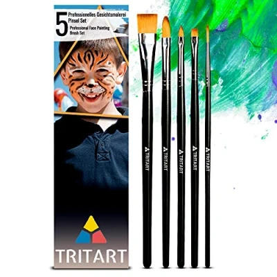 Abbildung von Schminkpinsel Set 5 teilig HOCHWERTIG I Pinsel für Faschingsschminke Kinderschminke Halloween Schminke Make Up Theaterschminke Profi aus Kunsthaar