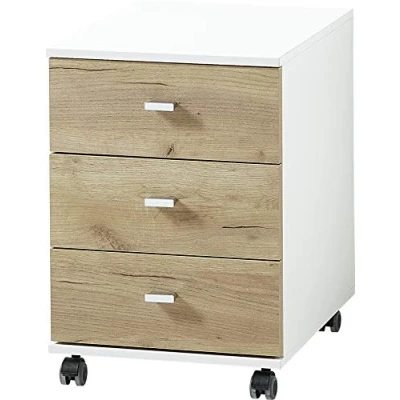 Abbildung von Germania Rollcontainer 4151 513 GW Lioni, in Weiß/Navarra Eiche Nb, mit 3 Schubkästen, 40 x 57 49 cm (BxHxT)