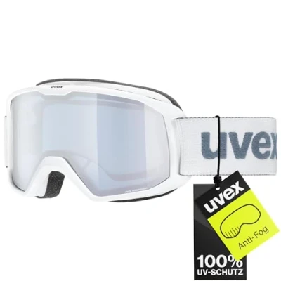 Abbildung von uvex elemnt FM Skibrille für Damen und Herren vergrößertes, beschlagfreies Sichtfeld zugfreie Rahmenbelüftung white matt/silver blue one size