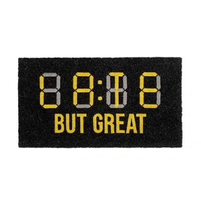 Abbildung von Fisura Originelle Fußmatte “Late but Great aus Kokosfaser mit Rutschfester PVC Unterseite. für den Hauseingang. Schwarz gelbe Fußmatte. Handbemalt. Maße: 70 cm x 40