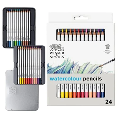 Abbildung von Winsor &amp; Newton 0490015 präzisions Aquarell Künstlerfarbstifte im Set, 24 lebendige Farben, hochwertige Künstlerpigmente für farbkräftiges Malen in mehreren Schichten, höchste Farbbrillanz