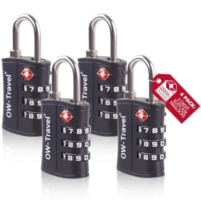 Abbildung von OW Travel Zahlenschloss ABS 3 Stellig Kofferschloss Vorhängeschloss Gepäckschloss Sicherheitsschloss Diebstahl Sicheres Lock TSA Schloss Zahlencode für Reisekoffer Spind Rucksack Luggage:4 Schwarz