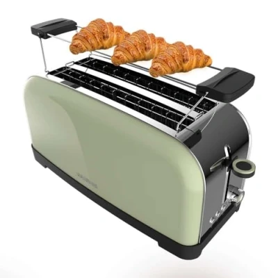 Abbildung von Cecotec Vertikaler Toaster Toastin&#039; time 1500 Green, 1500W, Doppelter langer und breiter Schlitz 3,8 cm, Obere Stäbe, Edelstahl, Automatische Abschaltung Pop up Funktion, Krümelablage
