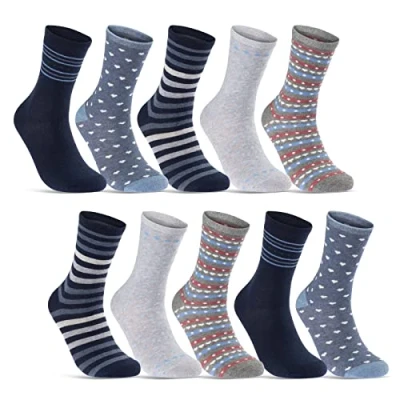 Abbildung von 10 Paar Damen Socken Baumwolle Mehrfarbig Streifen Punkte Herzen 34977/2 (35 38)