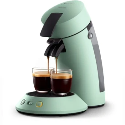 Abbildung von Versuni Senseo Original Plus Kaffeepadsmaschine, Kaffeestärkeauswahl, Coffee Boost Technologie, Recycling Kunststoff, Wüsten Grün (CSA210/80)