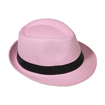 Abbildung von Strohhut Panama Fedora Trilby Gangster Hut Sonnenhut mit Stoffband Farbe: Rosa (Strohhut) Gr: 54