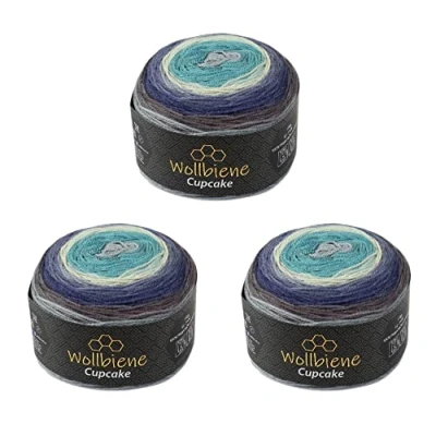 Abbildung von Cupcake 3 x 150g Strickwolle 450 Gramm Wolle zum Stricken und Häkeln Babywolle türkische Farbverlaufswolle (petrol blau grau 2140)