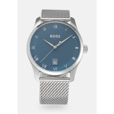 Abbildung von BOSS Principle Uhr silvercoloured/blue, Herren, Größe: One Size, Silver coloured/blue