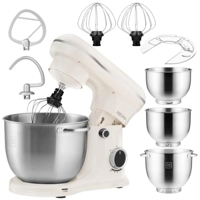 Abbildung von ZEEGMA PLANEET TRIO Planetenroboter, 1500 W, Multifunktionale Küchenmaschine mit 3 Schüsseln 4 l, 4,5 l und 5,2 10 Betriebsgeschwindigkeiten, Mixer Haken, Schneebesen, Deckel Messgerät
