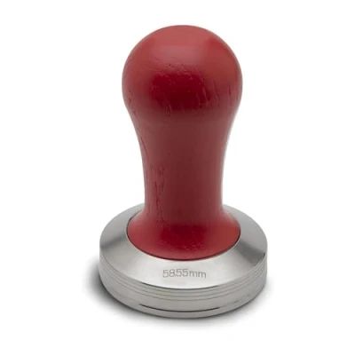 Abbildung von LELIT Kaffee Tamper für LELIT58 Filter mit rotem Holzgriff Silber/Rot