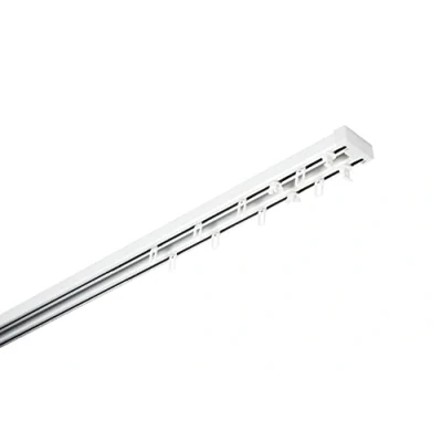 Abbildung von GARDINIA Aluminium Vorhangschienen Set Lara, Komplett mit 2 läufiger Schiene, Ausziehbar, Weiß, 140 225 cm