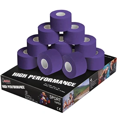 Abbildung von ALPIDEX 12 Rollen Sport Tape Set 3,8 cm x 10 m Gelenk Tapeverband Viele Farben Reißbares Unelastisches Sporttape Hautfreundlich Handball Fußball Volleyball, Farbe:lila