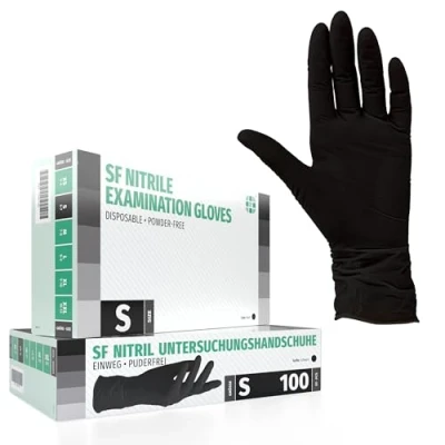 Abbildung von Nitrilhandschuhe 100 Stück Box (S, Schwarz) Einweghandschuhe, Einmalhandschuhe, Untersuchungshandschuhe, Nitril Handschuhe, puderfrei, ohne Latex, unsteril, latexfrei, disposible gloves, black,