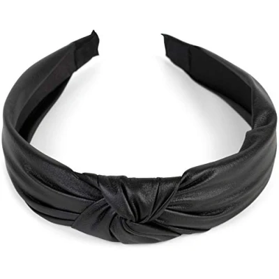 Abbildung von styleBREAKER Damen Haarreif mit Knoten in Kunstleder Optik, Retro Style Haarband, Headband 04026046, Farbe:Schwarz