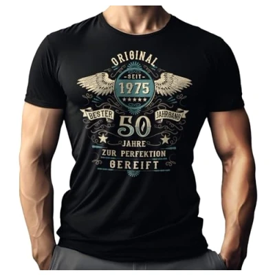 Abbildung von Herren T Shirt zum 50. Geburtstag: Original seit 1975 Bester Jahrgang zur Perfektion gereift im Vintage Retro Style