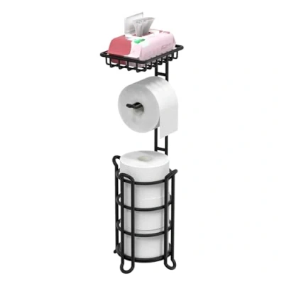 Abbildung von TreeLen Toilettenpapierhalter freistehend mit Ablage, Toilettenpapierständer Aufbewahrung für Reserve Mega Rolls, Badezimmer Organizer, Schwarz