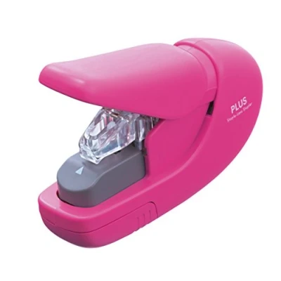 Abbildung von PLUS, Klammerloser Hefter, Heftleistung 5 Blatt, japanische Hefttechnik, heften ohne Klammern, Paper Clinch, Pink