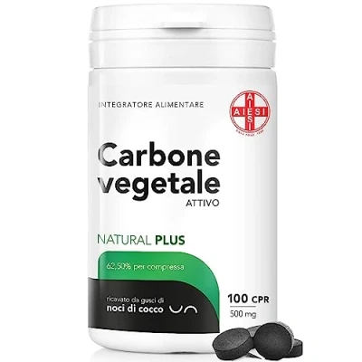 Abbildung von AIESI® Aktivkohle in Lebensmittelqualität 500 mg Tabletten (100 cpr Glas), Made Italy
