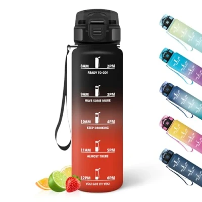 Abbildung von HoneyHolly Trinkflasche 1L, Zeitmarkierung, Wasserflasche, Auslaufsicher, Sport, Wiederverwendbar, Water Bottle für Fitnessstudio, Radfahren, Büro, Outdoor, Wasserflasche Auslaufsicher