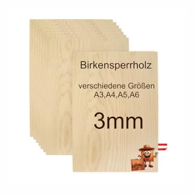 Abbildung von KF Holz 10 Stück Sperrholzplatten Birke (A3 420 x 297 3mm) Hochwertige Multiplex Platten für Bastelarbeiten, Holzzuschnitte, Modellbau