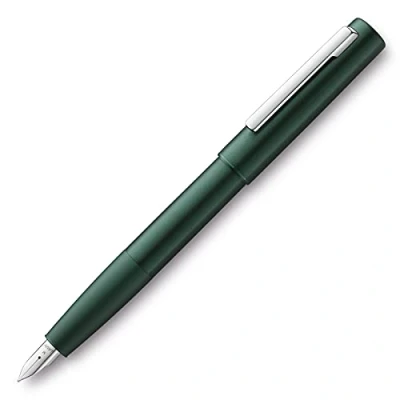 Abbildung von LAMY aion Füllhalter 077 Moderner Füller in der Farbe Dunkelgrün aus einem nahtlos Aluminium tiefgezogenen Gehäuseteil Rotationsgebürstete Oberfläche Federstärke EF