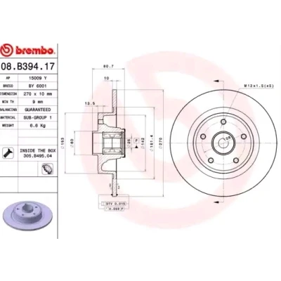 Abbildung von BREMBO BEARING DISC LINE 08.B394.17 Bremsscheibe 270 10 5 voll mit Radlagersatz, ABS Sensorring RENAULT: SCENIC 2, MEGANE 2 Kombi
