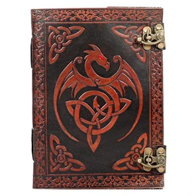 Abbildung von OVERDOSE Handgefertigtes Leder Tagebuch Dragon mit Schloss, Tagebuch, Reisetagebuch, Schreibtagebuch, Organizer, Planer, Notizbuch, A5, Größe 6 x 8 Zoll, 15 20 cm