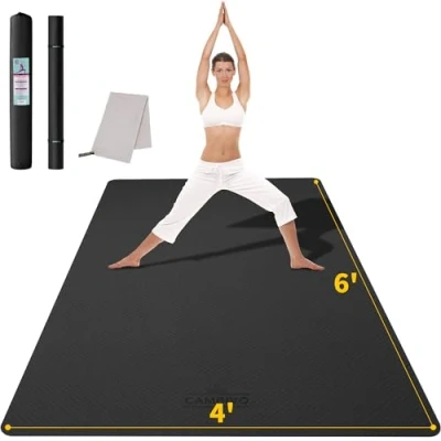 Abbildung von CAMBIVO Yogamatte XXL, Yoga Matte 183cm x 122cm 12mm, Trainingsmatte Fitnessmatte Extra Dick, Breite Sportmatte Rutschfest, TPE Gymnastikmatte mit Handtuch, für Pilates, Gym, Zuhause, Workout