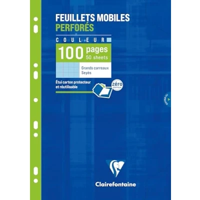 Abbildung von Clairefontaine 1741C Packung mit 50 Blatt Ringbucheinlagen, DIN A4 21x29,7cm, 90g, gelocht, französische Lineatur, Blau, 1 Pack