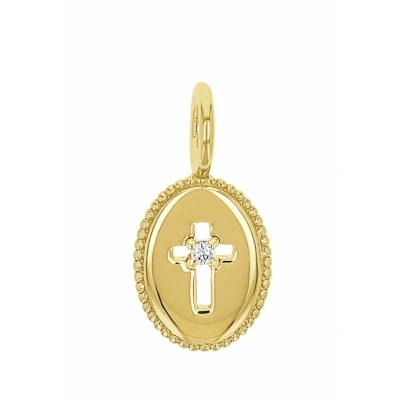 Abbildung von amor Motiv Zirkonia Synth Kreuz Anhänger goldcoloured, Damen, Größe: One Size, Gold coloured