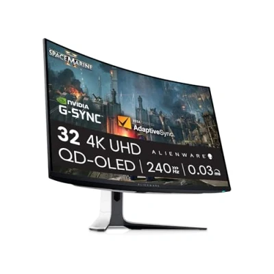 Abbildung von Alienware AW3225QF 32 Zoll 4K UHD (3840x2160) 1700R Curved Gaming Monitor, 240Hz, QD OLED, 0.03ms, NVIDIA G SYNC Kompatibel, HDR, Dolby Vision, USB C, DisplayPort, 2X HDMI, 4X USB, 3 Jahre Garantie
