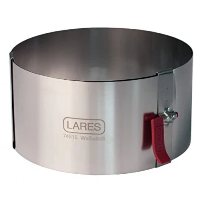 Abbildung von Lares Kuchenring/Tortenring mit Klemmhebel 10 18cm Ø, H: 10cm Federbandstahl, stufenlos verstellbar, Skala Made in Germany