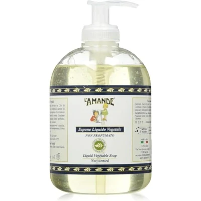 Abbildung von L&#039;AMANDE Flüssigseife für Hände und Körper aus Olivenöl, nährendes Reinigungsgel mit Vitamin E, Handseife natürlichem Duschschaum Nicht parfümiert, 500 ml