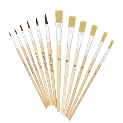 Abbildung von K3T 49411 Pinsel Set 12tlg (Borstenpinsel Größe 4, 6, 8, 10, 12 und 14 Haarpinsel 1, 2, 8 10), Natur, Verschiedene