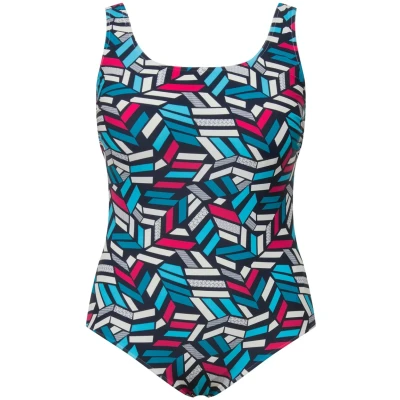 Abbildung von Ulla Popken Damen Alice, Softliner, DG, Konfetti 832232 Badeanzug, Blau, 54 56