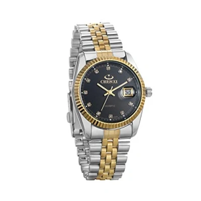 Abbildung von JewelryWe Paar Uhr Analog Quarz Kalender 30M Wasserdicht Partner Armbanduhr Edelstahl Armband Herren Uhren mit schwarz Strass Zifferblatt