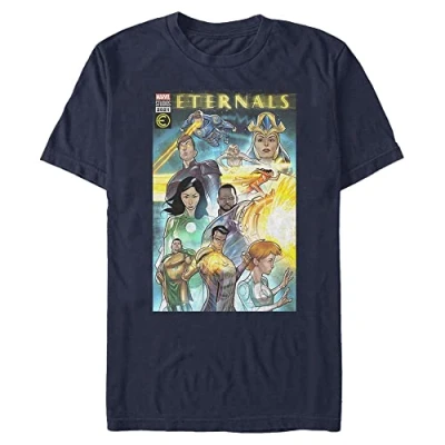 Abbildung von Marvel Unisex The Eternals Comic Cover Organic Short Sleeve T shirt, Navy Blau, L