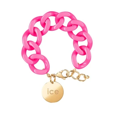 Abbildung von ICE Jewellery Chain bracelet Neon pink Gold Kettenarmband mit rosafarbenen XL Maschen für Frauen, geschlossen einer goldenen Medaille (020927)